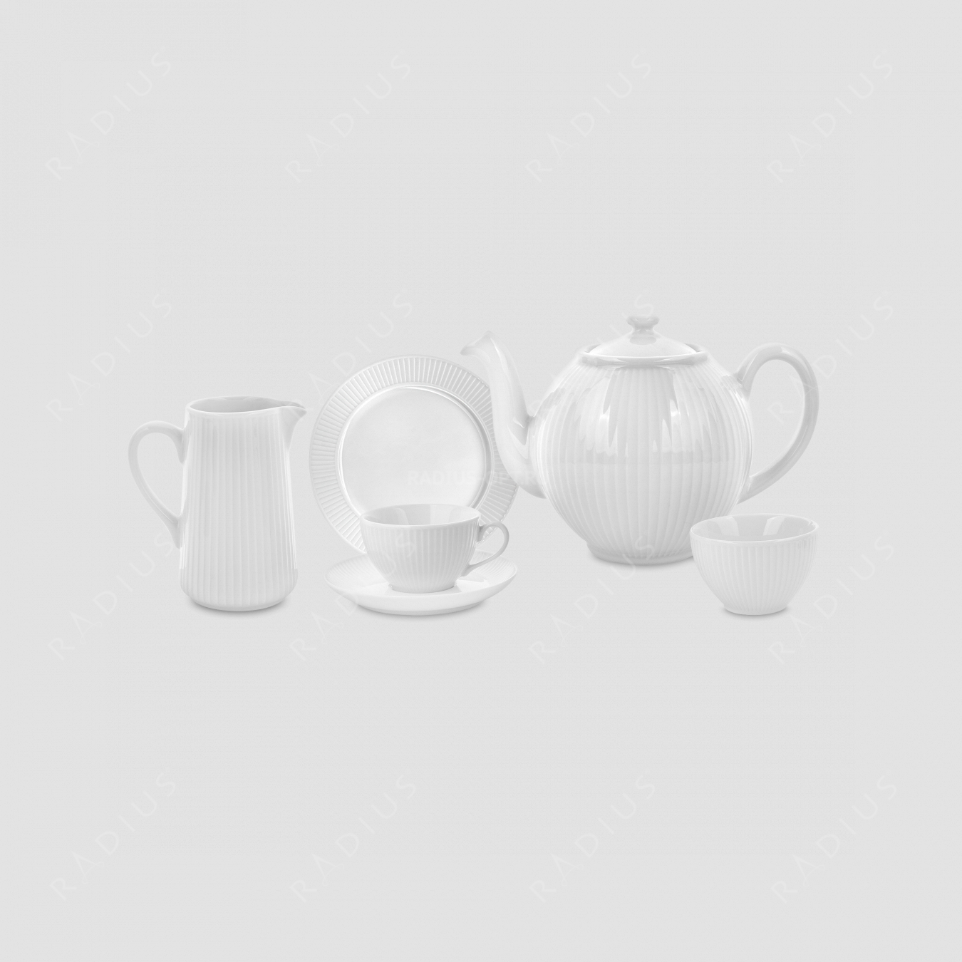Сервиз чайный на 6 персон, 15 предметов, фарфор, белый, серия Plisse, PILLIVUYT, Франция