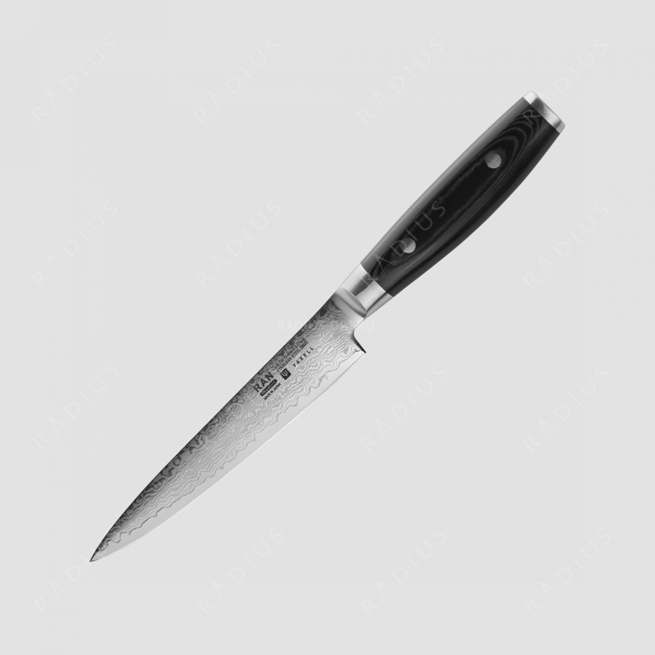 Нож кухонный для тонкой нарезки 18 см, «Sujihiki», дамасская сталь, серия Ran, YAXELL, Япония