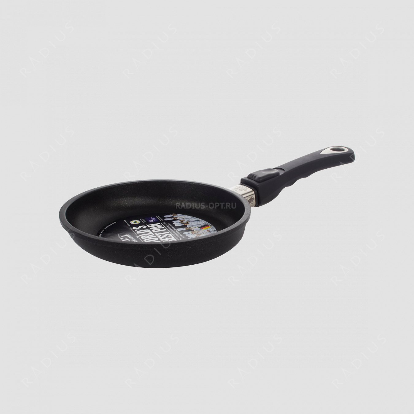 Алюминиевая сковорода с антипригарным покрытием, диаметр 20 см, высота 4 см, съемная ручка, литой алюминий, толщина дна 10 мм, серия Frying Pans, AMT, Германия