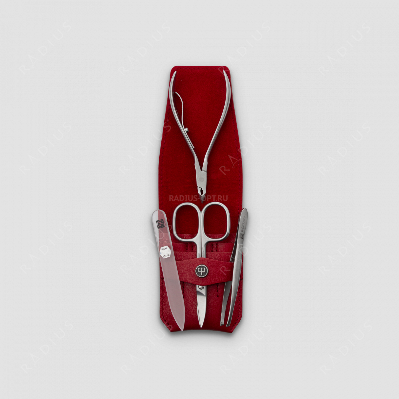 Набор маникюрный 4 предмета в кожаном футляре, цвет красный, сатин, серия Manicure sets, WUESTHOF, Германия