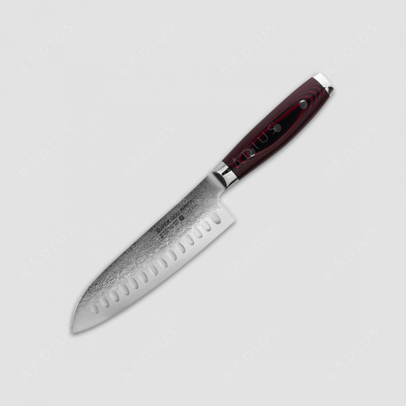 Нож кухонный Сантоку 16,5 см, с углублениями на лезвии, «Santoku», дамасская сталь, серия GOU 161, YAXELL, Япония